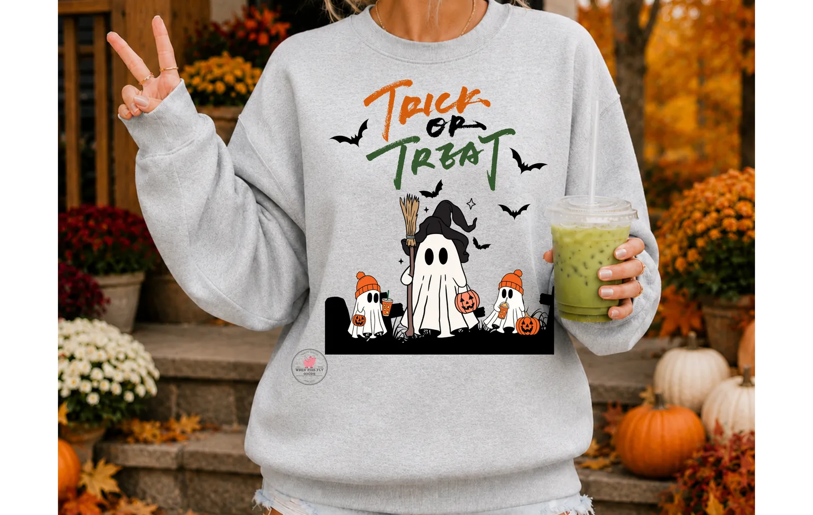 Coffee Ghosts Trick-or-Treat Sweatshirt by When Pigs Fly Goods