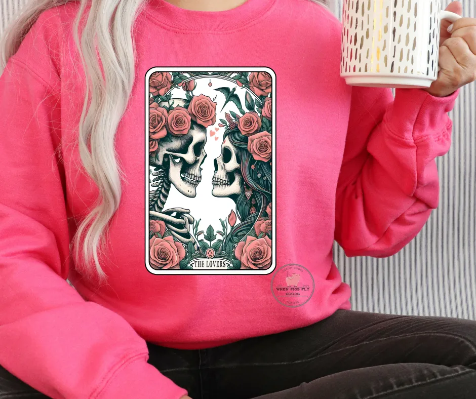 The Lovers Skeleton Tarot Card Sweatshirt by When Pigs Fly Goods
