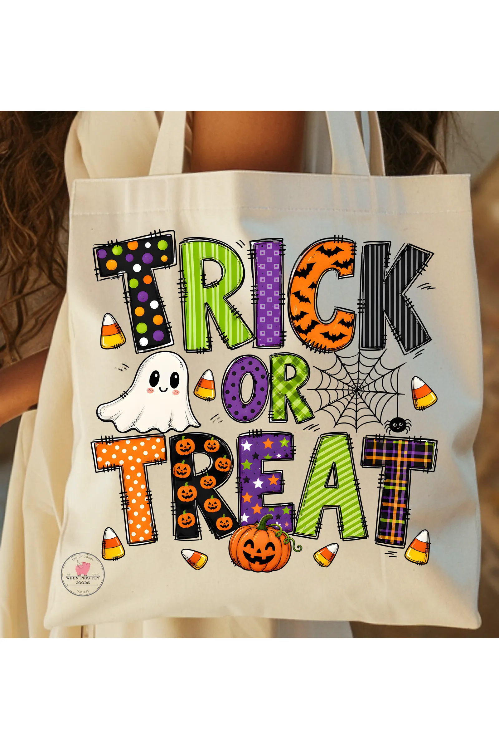 Halloween Trick or Treat Bag Tote by When Pigs Fly Goods