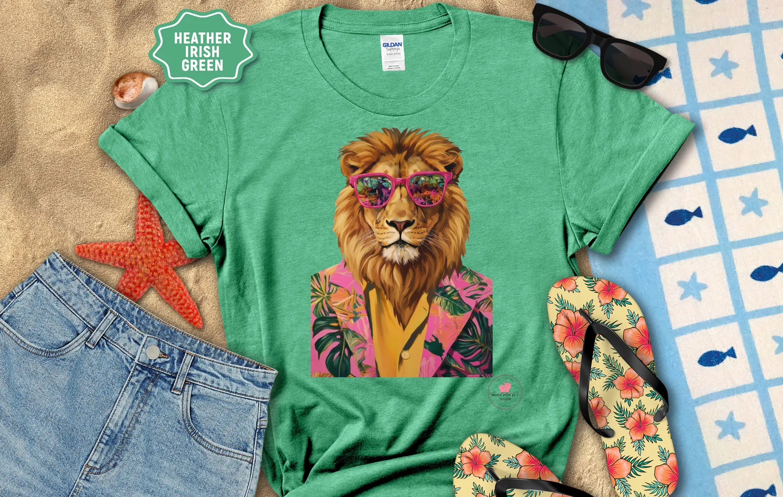 Lion in a Suit and Pink Sunglasses Tee by When Pigs Fly Goods