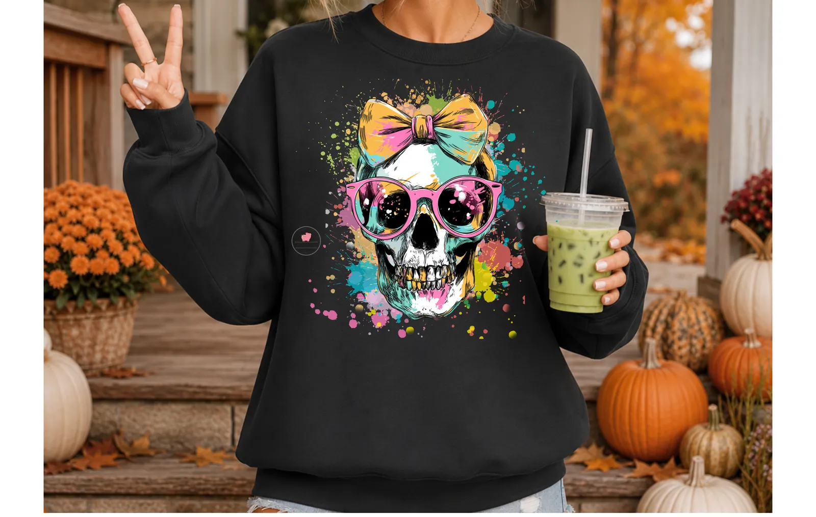 Pop Art Halloween Skull Sweatshirt by When Pigs Fly Goods