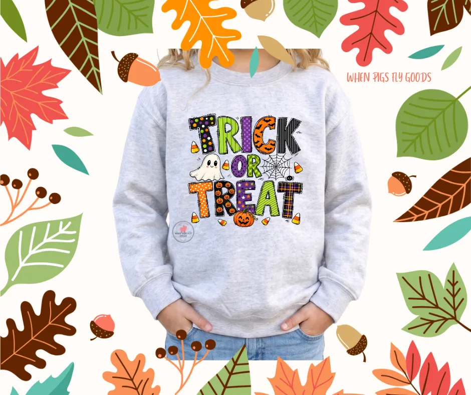 Kids Trick or Treat Sweatshirt by When Pigs Fly Goods
